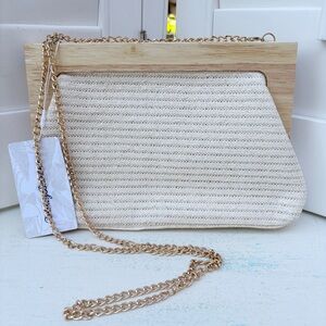 Tommy Bahama Natural Straw Crossbody Bag Purse Gold Chain NWT